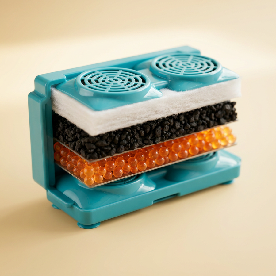 Filter cross-section – polyester pre-filter, activated carbon and ion-exchange resin
