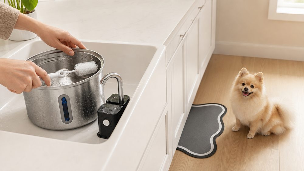 Furput care set – dog drinking with owner