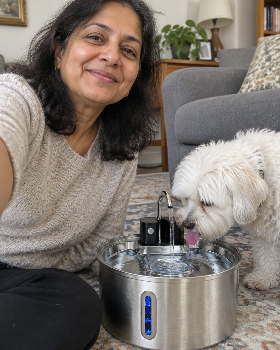 Woman with her small fluffy dog